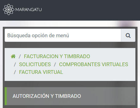 Marangatu menu: Autorización y Timbrado