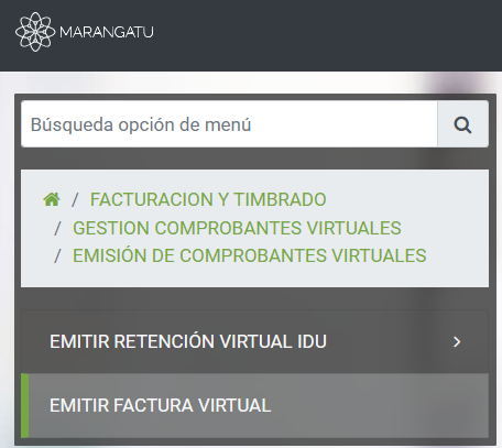 Marangatu menu: Emitir Factura Virtual
