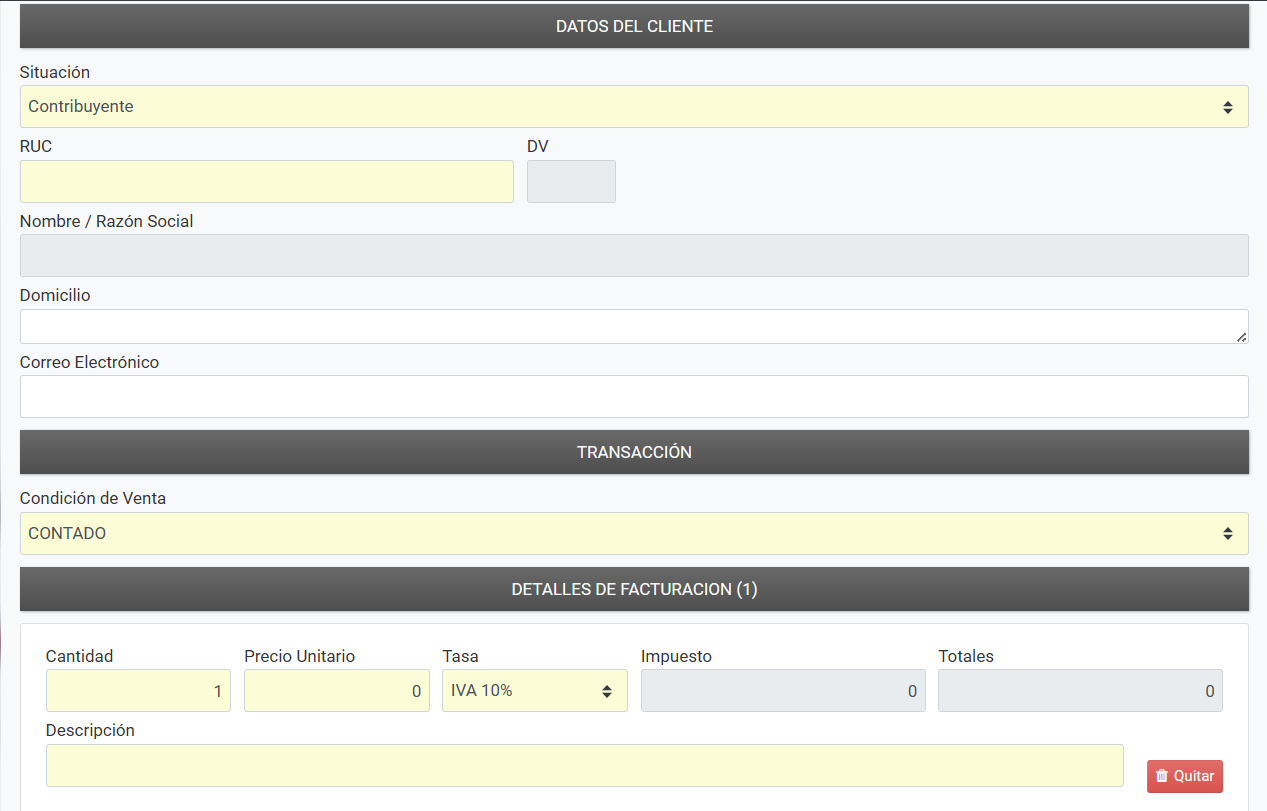 Datos del cliente: Contribuyente