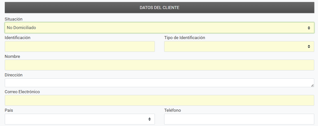 Datos del cliente: No Domiciliado