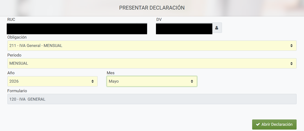Presentar Declaración: 211 IVA General Mensual, form 120