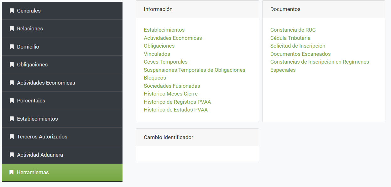 Mi perfil → Herramientas: Constancia de RUC and Cédula Tributaria